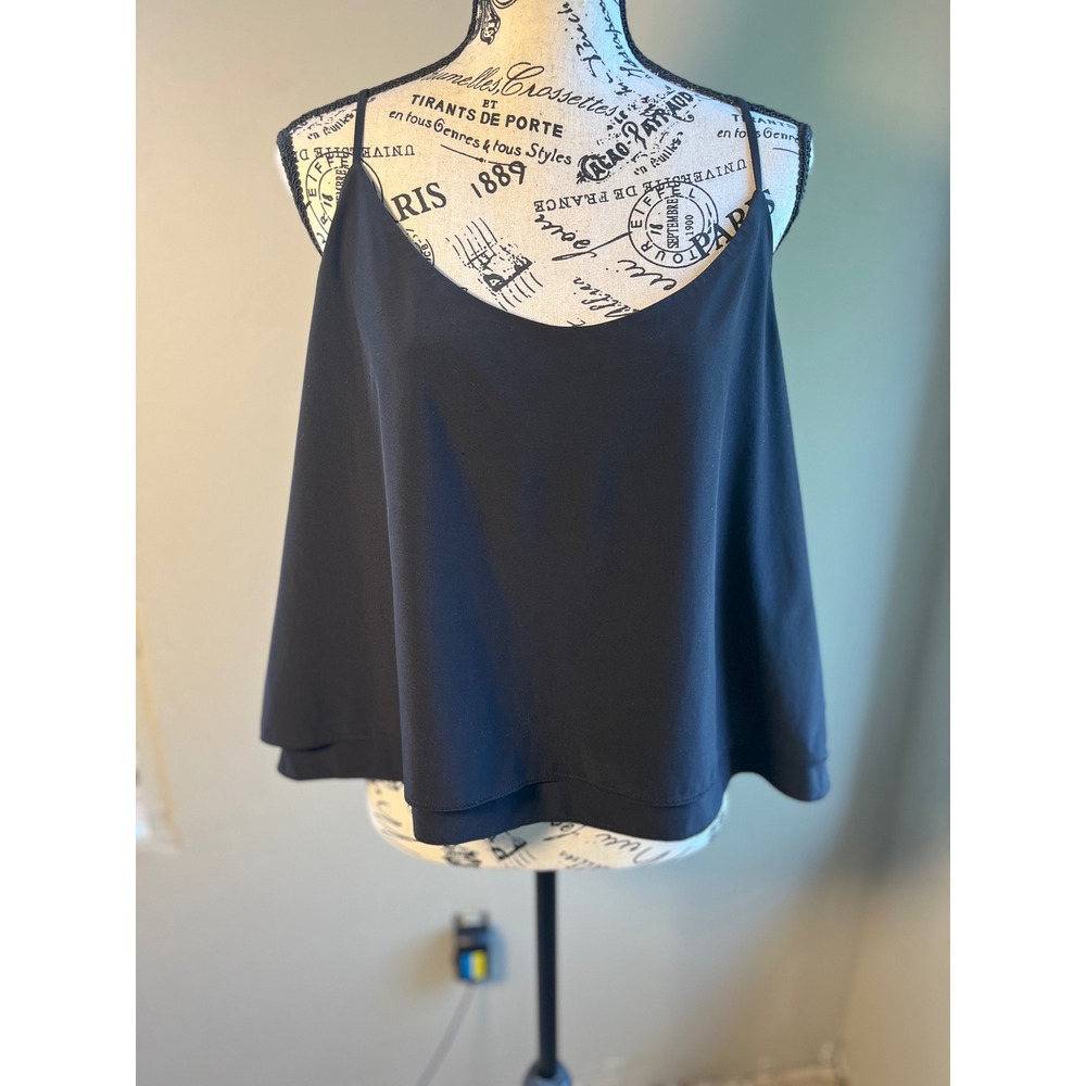 Athleta Black Cropped Cami Tank Top Draped Open Back Double Layer Hem XL